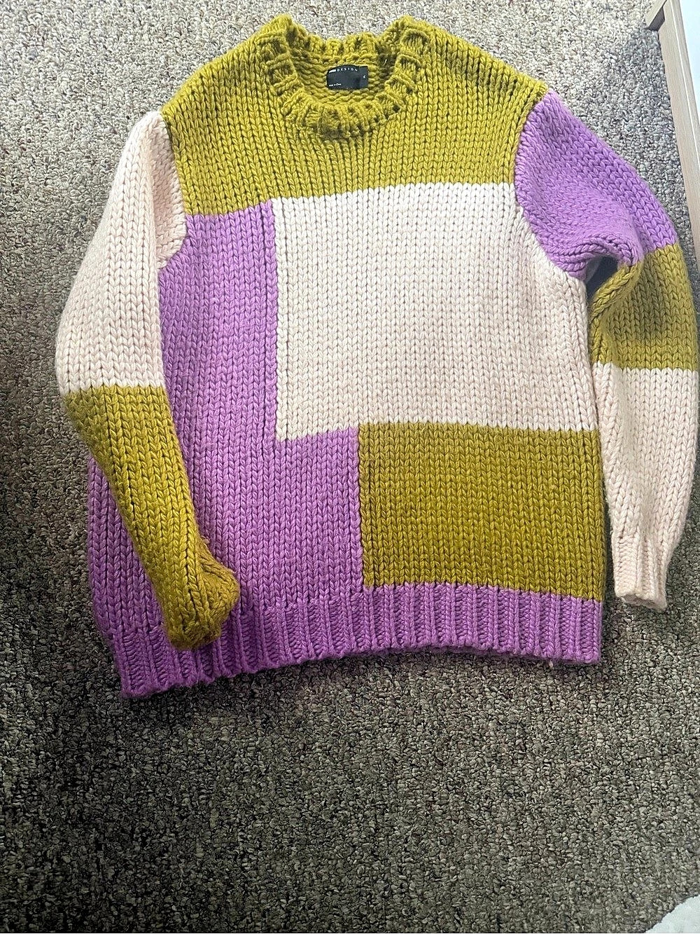 ASOS Color Block Crewneck Sweater in Green Pi & Purple